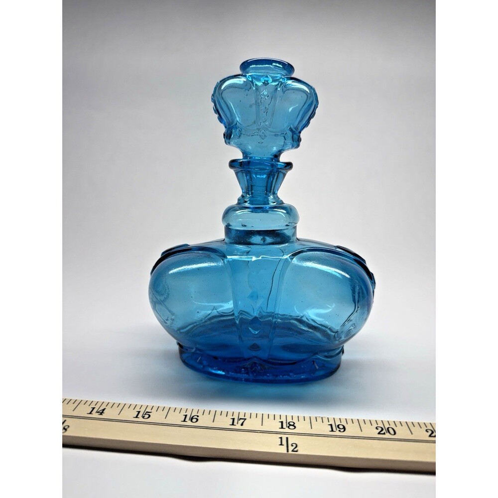 Victrylite Royal Crown Decanter Blue Glass Barware Oshkosh WI Mid Century VTG